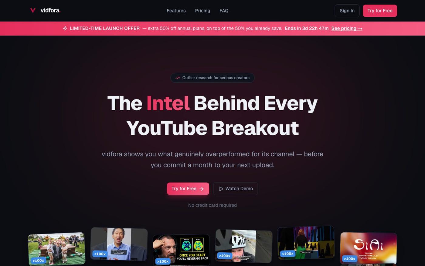 vidfora — Find YouTube Outliers — screenshot