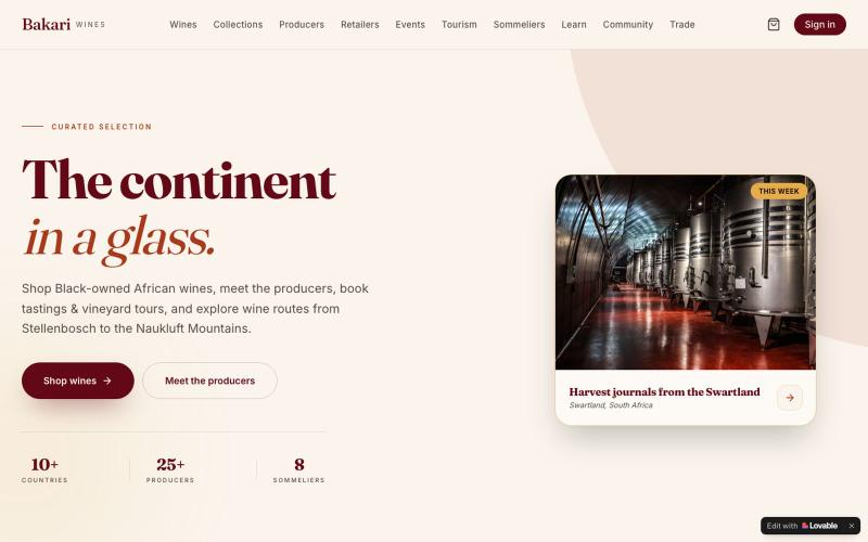 Bakari Wines — Africa's Black-Owned Wine Collective — screenshot