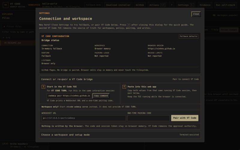 VT Code · WebMCP editor — screenshot