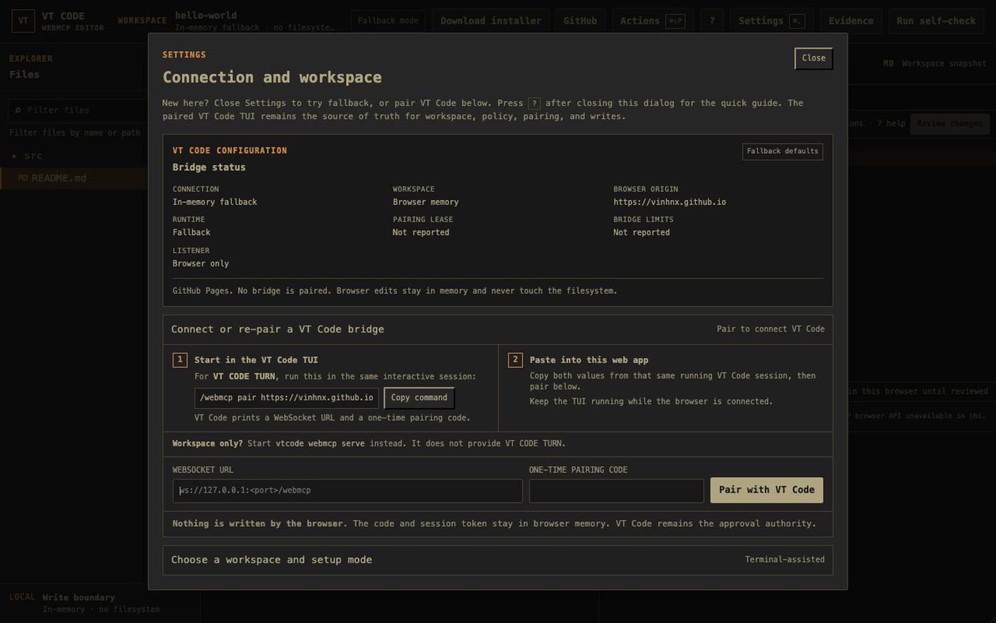 VT Code · WebMCP editor — screenshot