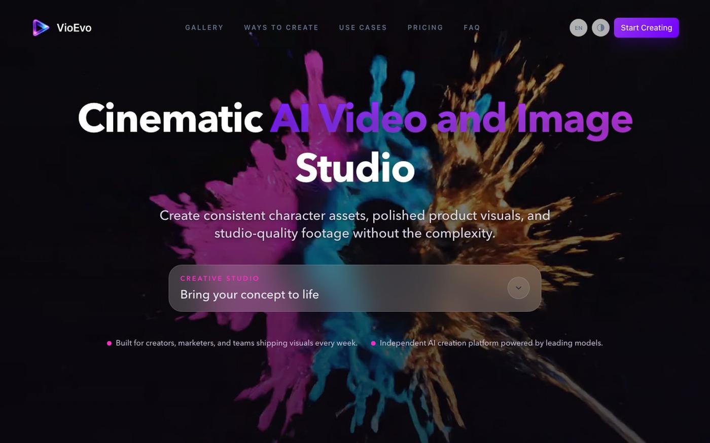 AI Video & Image Generator for Text, Image & Video | VioEvo — screenshot