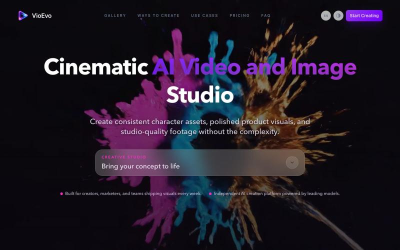 AI Video & Image Generator for Text, Image & Video | VioEvo — screenshot