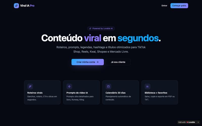 Viral IA Pro — Conteúdo viral em segundos — screenshot