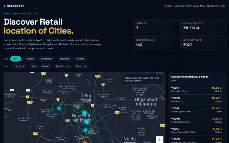 Viscoscity — Discover Retail Locations of Cities — screenshot