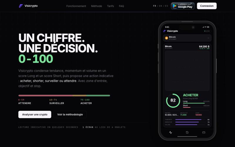 Visicrypto | Scores Long et Short — screenshot