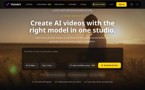 AI Video Generator, Image Creator and Effects Library | VisioArt — screenshot