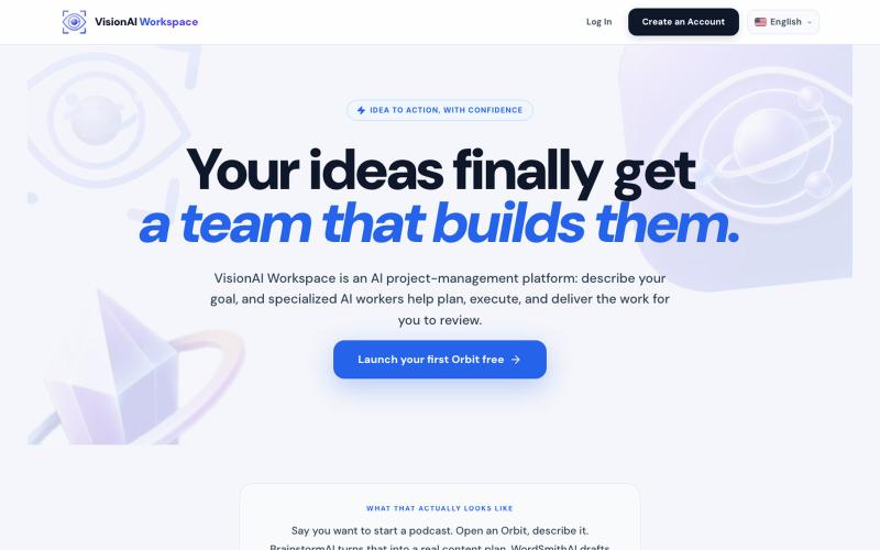 VisionAI Workspace — Your Ideas Finally Get A Team That Builds Them — screenshot
