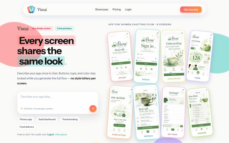 Vistui — AI UI & App Design Tool | Full Design Flows from One Prompt — screenshot