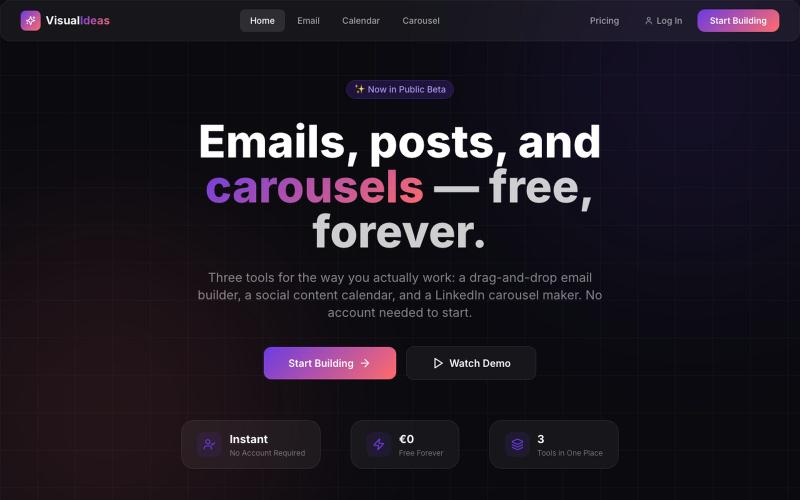 Visual Ideas — Email Builder, Social Calendar & Carousel Builder — screenshot