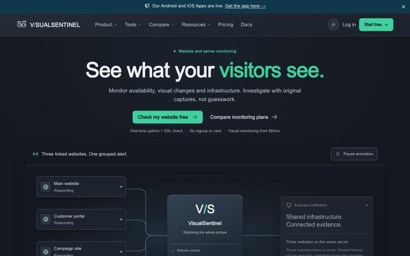 All-in-One Website and Server Monitoring | Visual Sentinel — screenshot