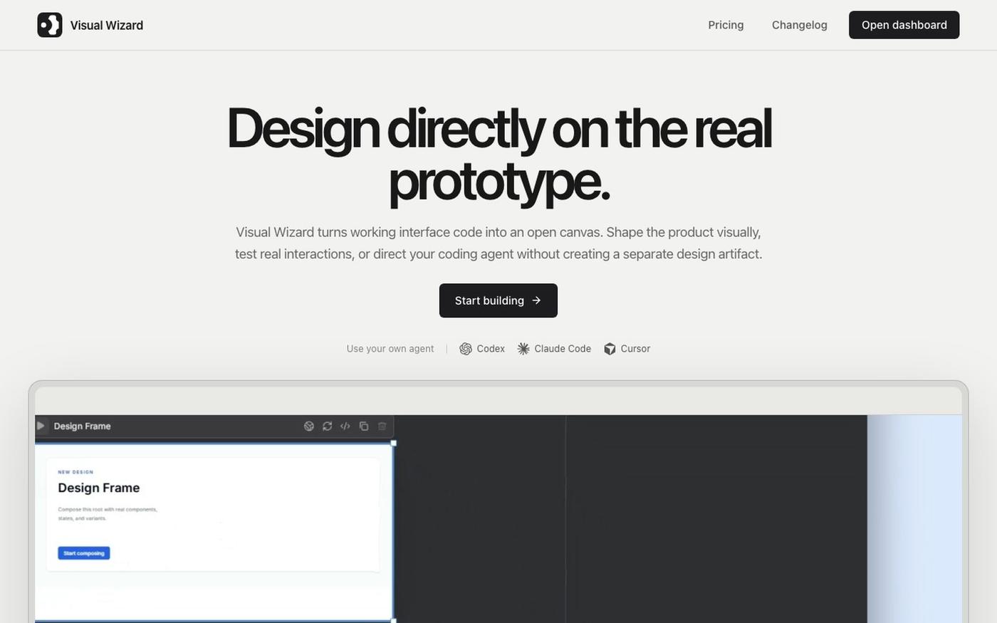 Visual Wizard — Design on working prototypes — screenshot