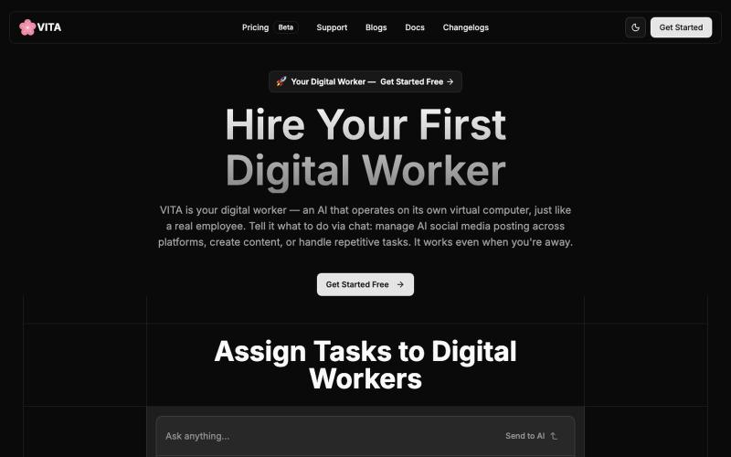 VITA AI: Your Digital Worker for AI Social Media & More | VITA AI — screenshot