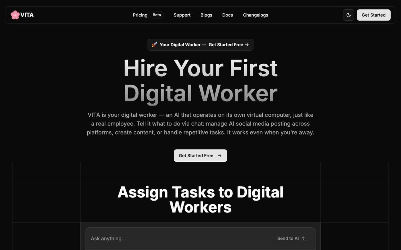 VITA AI: Your Digital Worker for AI Social Media & More | VITA AI — screenshot
