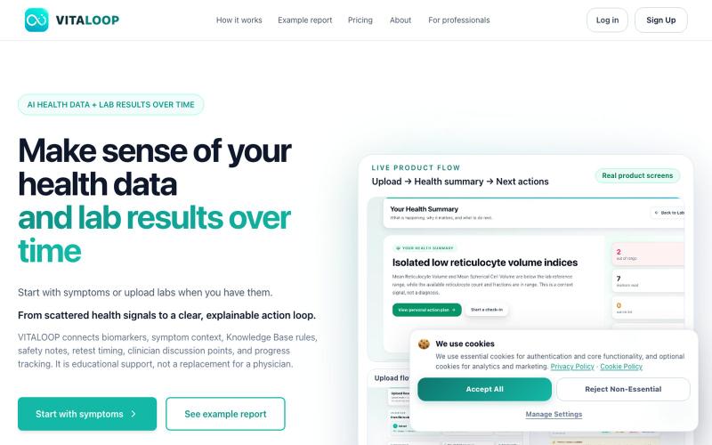 AI Health Intelligence for Lab Results Over Time | VITALOOP — screenshot