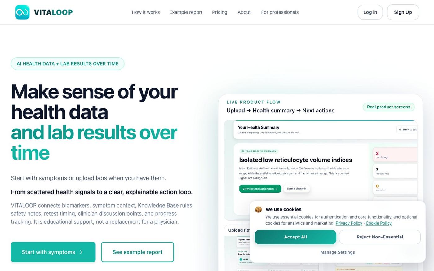 AI Health Intelligence for Lab Results Over Time | VITALOOP — screenshot