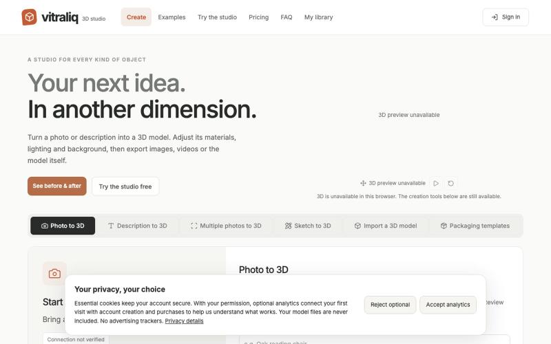 Vitraliq | Photo to 3D and Creative Studio — screenshot