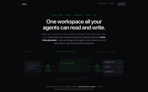 Share context between Claude Code, Cursor & any agent | vnsh — screenshot