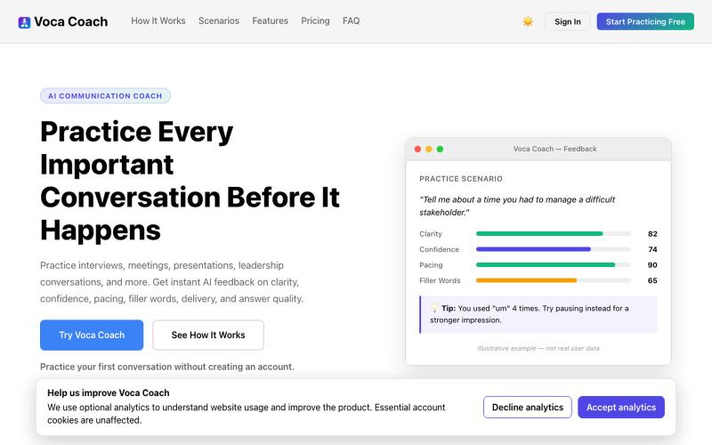 Voca Coach | AI Communication Practice and Interview Prep — screenshot