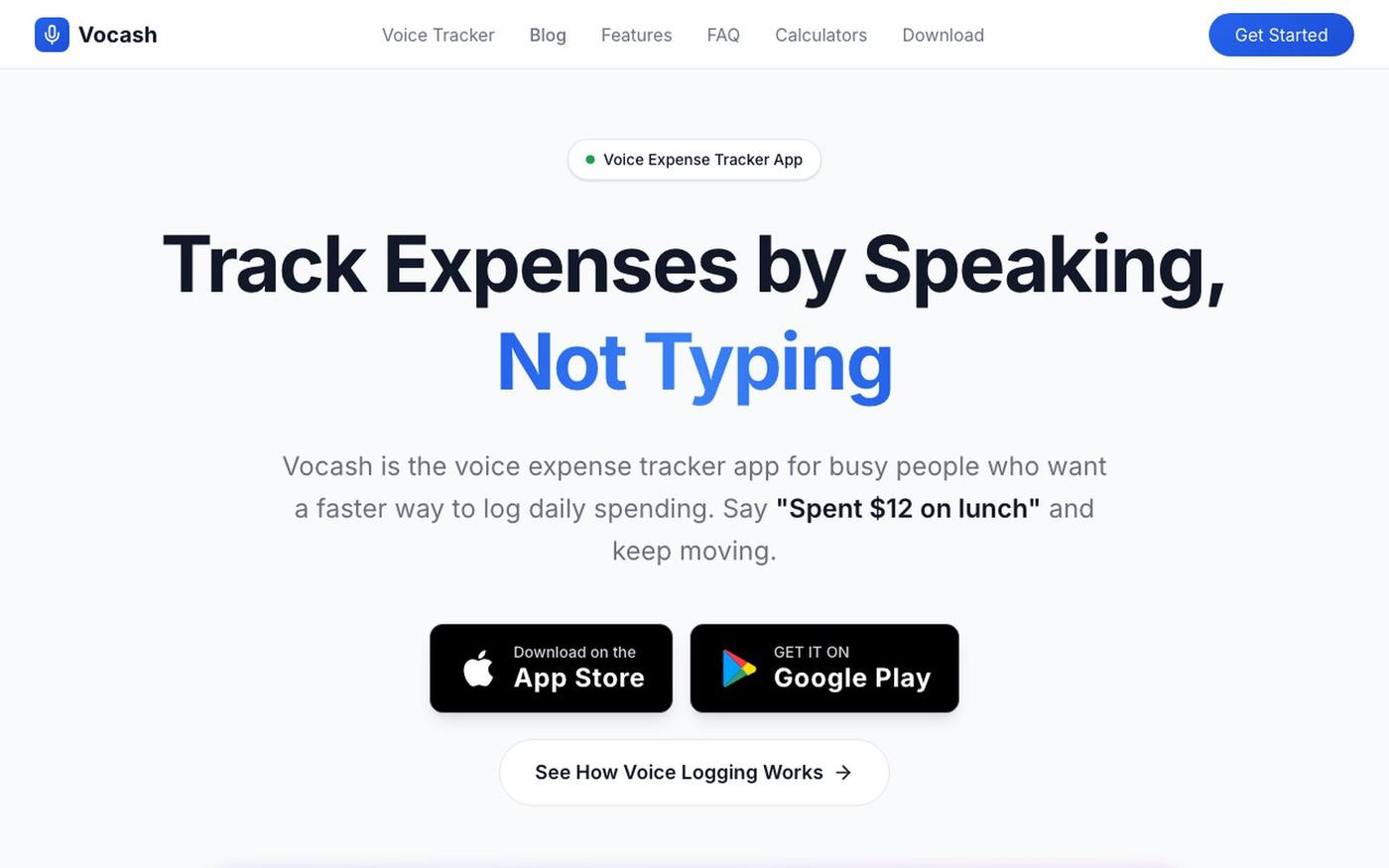 Vocash | Voice Expense Tracker App for Fast Daily Logging — screenshot
