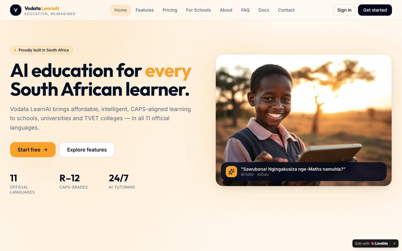 Vodata LearnAI — AI education for every South African learner — screenshot