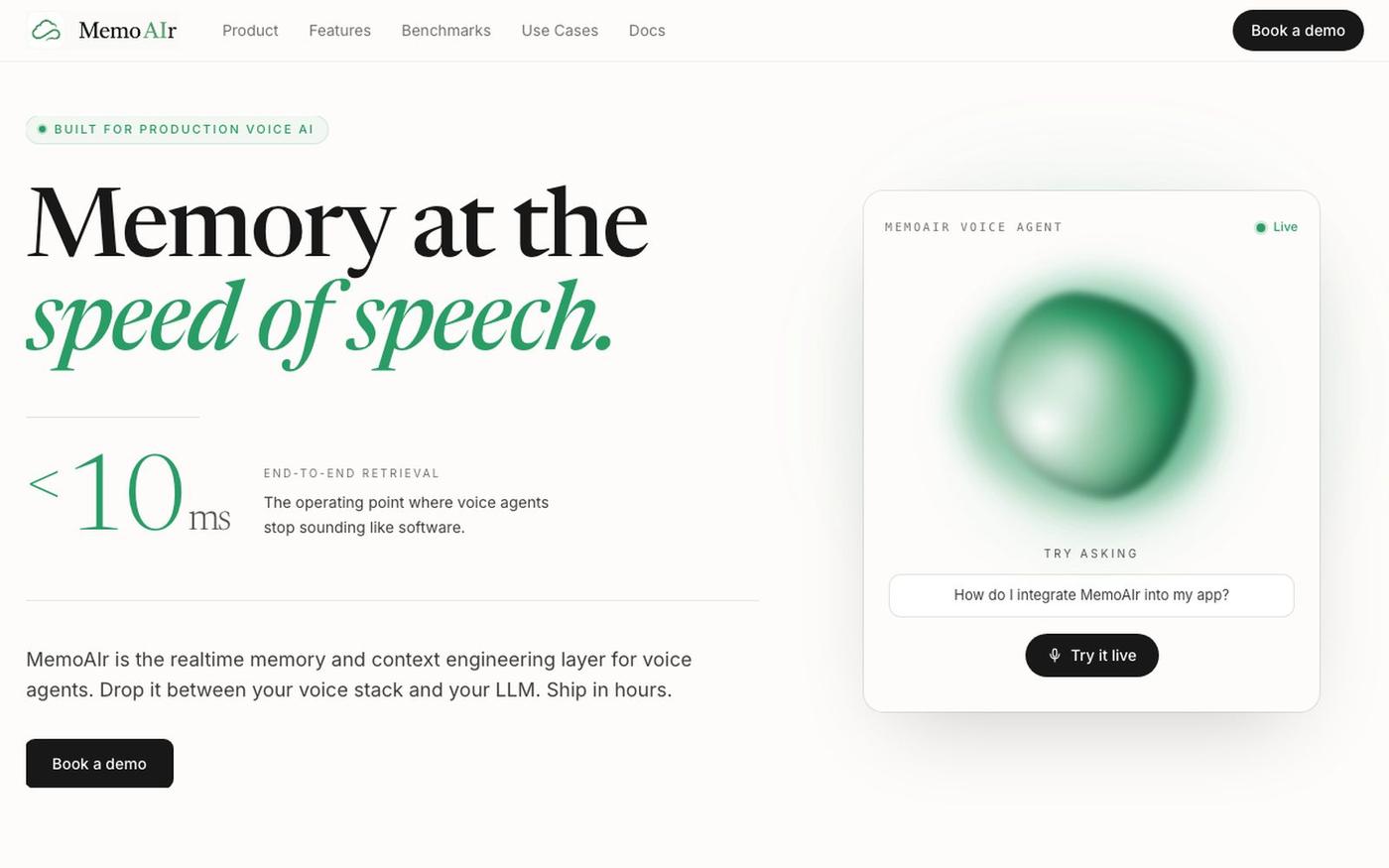 MemoAIr - Realtime memory for voice AI agents — screenshot