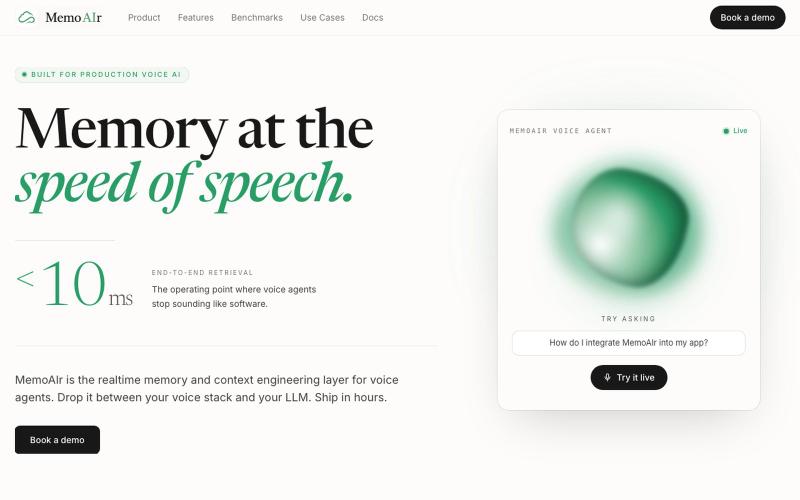 MemoAIr - Realtime memory for voice AI agents — screenshot