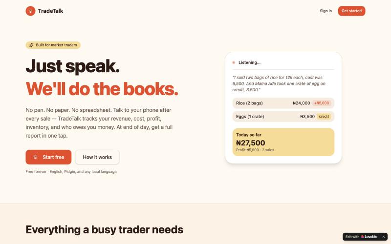 TradeTalk — Just speak. We'll do the books. — screenshot