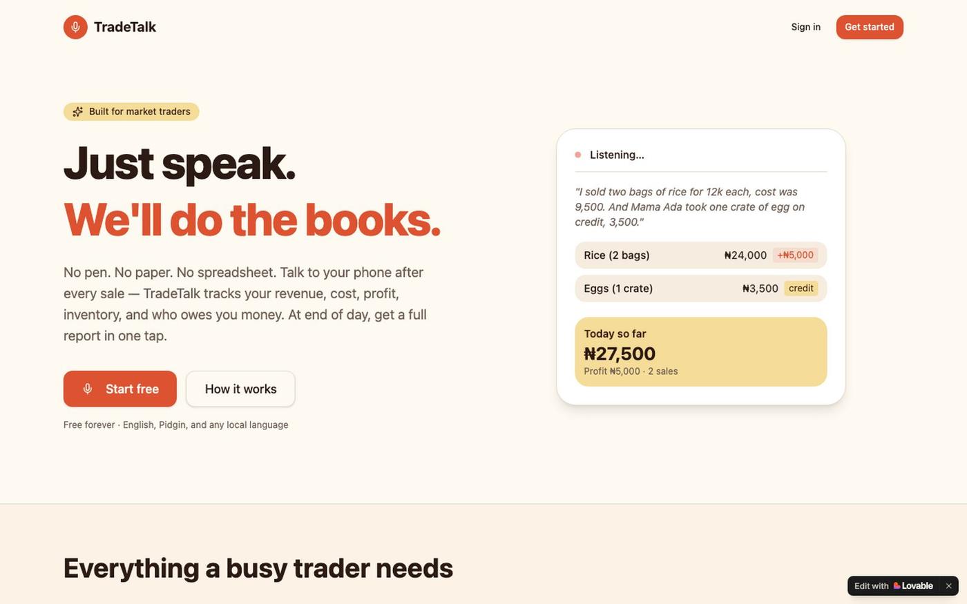 TradeTalk — Just speak. We'll do the books. — screenshot