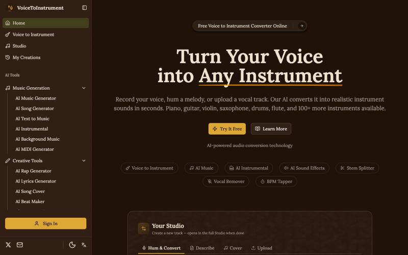 Voice to Instrument Converter | AI Audio Generator — screenshot