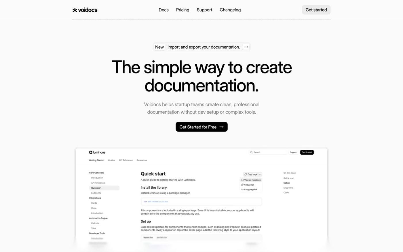 Voidocs - The simple way to create documentation — screenshot