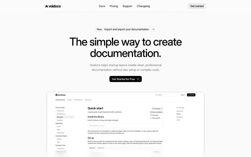 Voidocs - The simple way to create documentation — screenshot