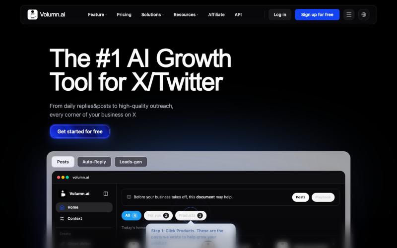 Grow on X/Twitter 10x Faster — AI Growth Tool | Volumn.ai — screenshot