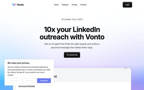 Vonto - 10x Your LinkedIn Outreach — screenshot