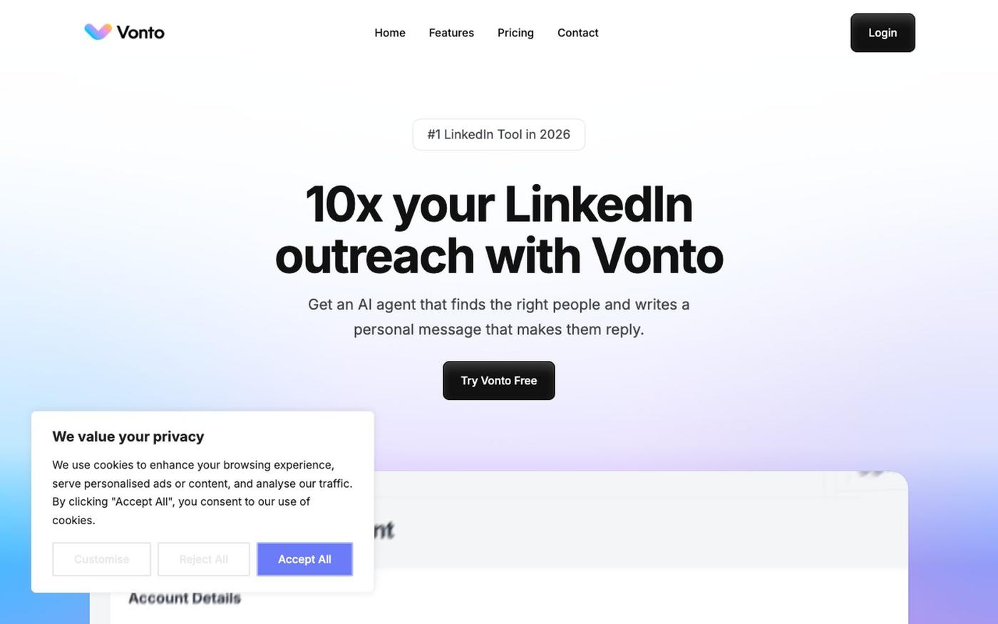 Vonto - 10x Your LinkedIn Outreach — screenshot