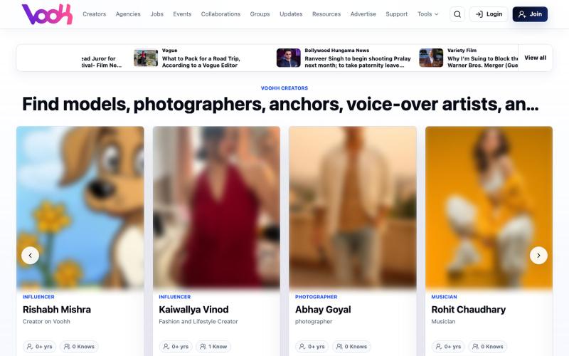 Voohh | Hire Creators, Artists, Models and Creative Talent — screenshot