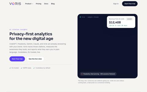 Voris: privacy-first analytics for the AI-influenced web — screenshot