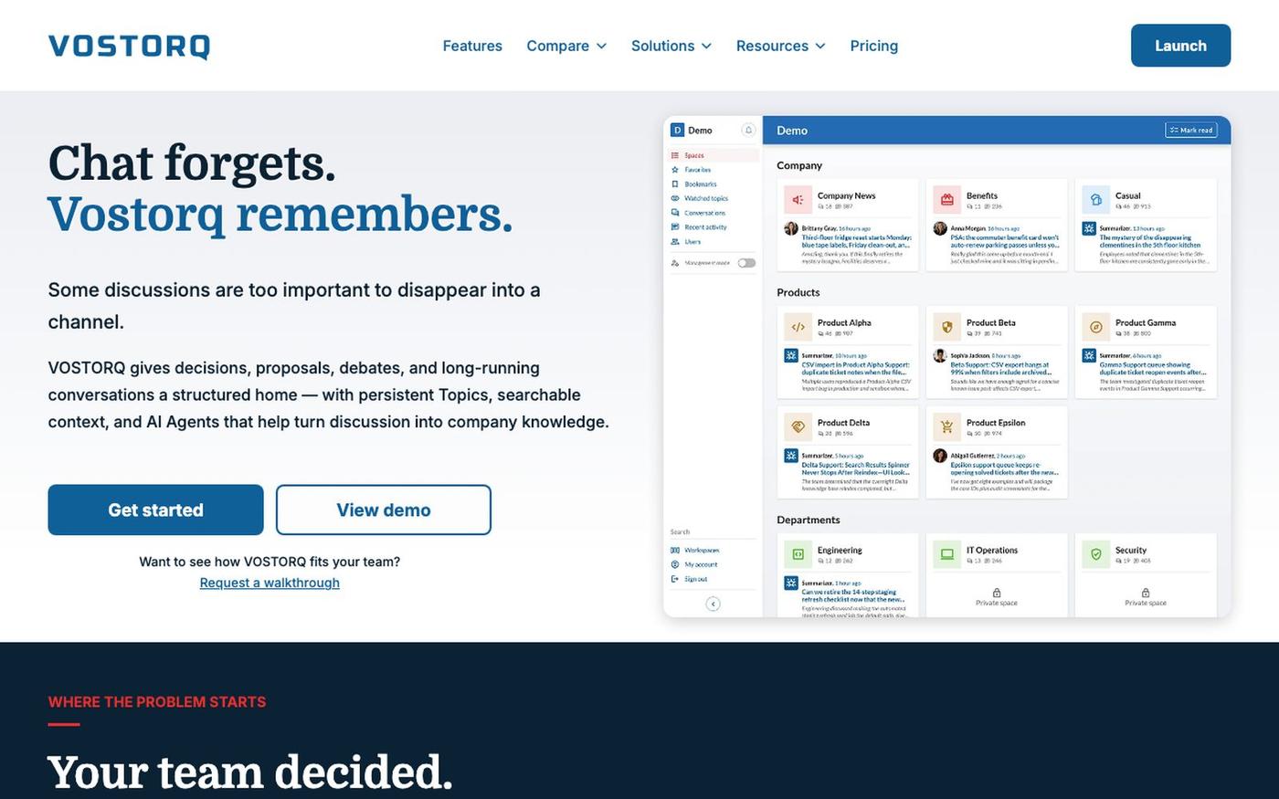 VOSTORQ — Team Communication for Decisions and Company Knowledge — screenshot