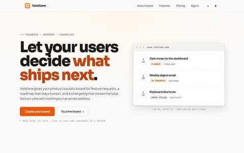 Votelane - feedback boards your users actually use — screenshot
