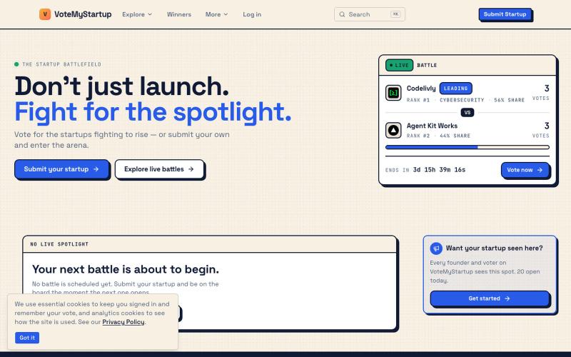VoteMyStartup — Put Your Startup to the Vote — screenshot