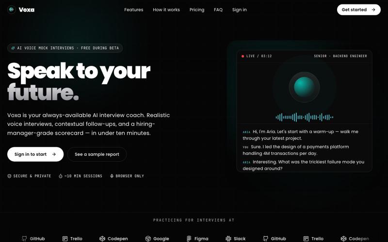 Voxa | AI-powered Mock Interviews — screenshot