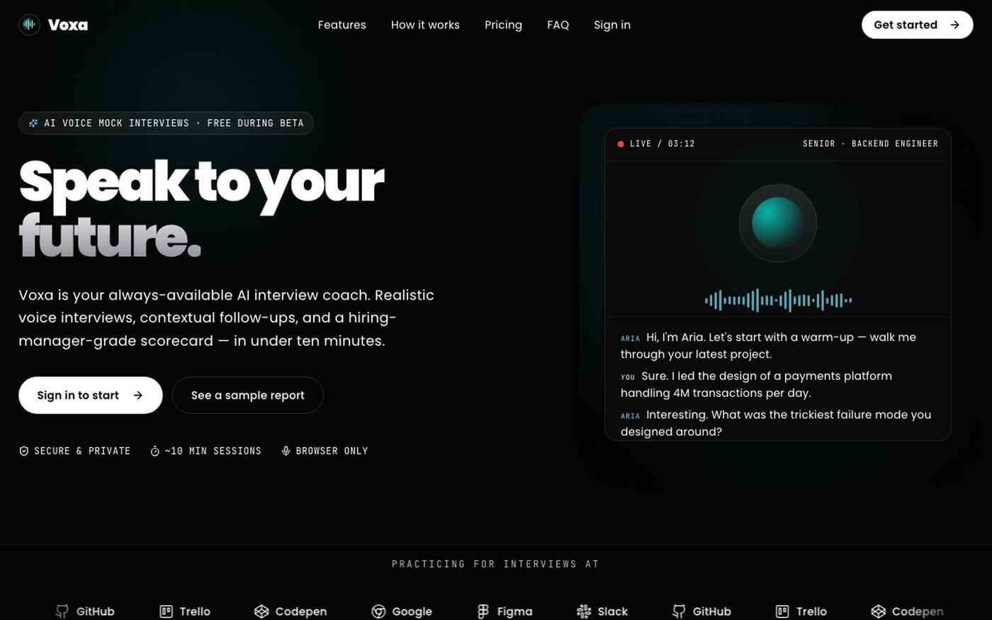 Voxa | AI-powered Mock Interviews — screenshot