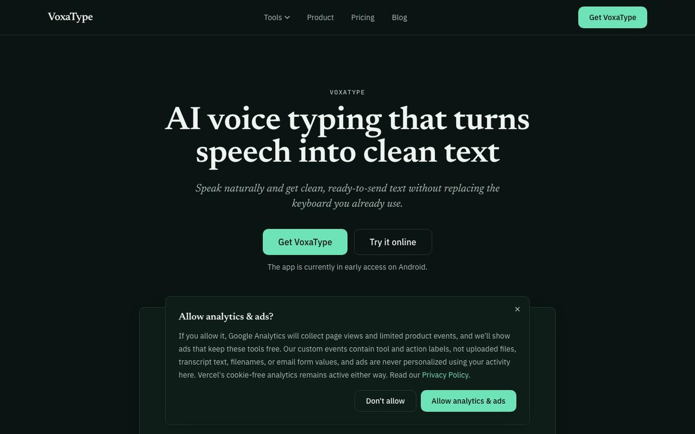 VoxaType: AI Voice Typing for Clearer Writing — screenshot