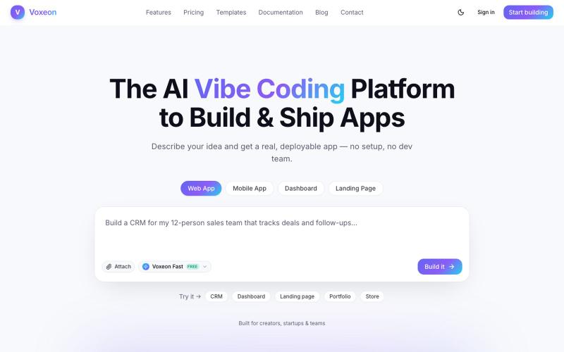 Voxeon — Vibe code with crypto — screenshot