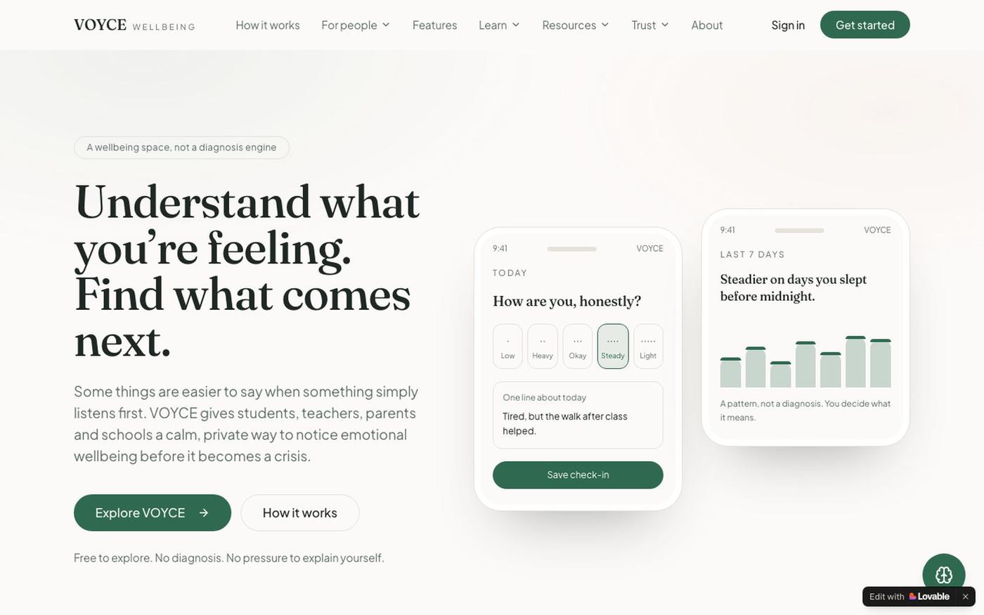 VOYCE — Understand what you're feeling. Find what comes next. — screenshot