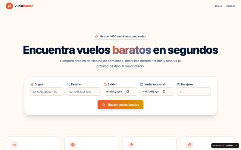 VuelaBarato — Encuentra vuelos baratos al instante — screenshot