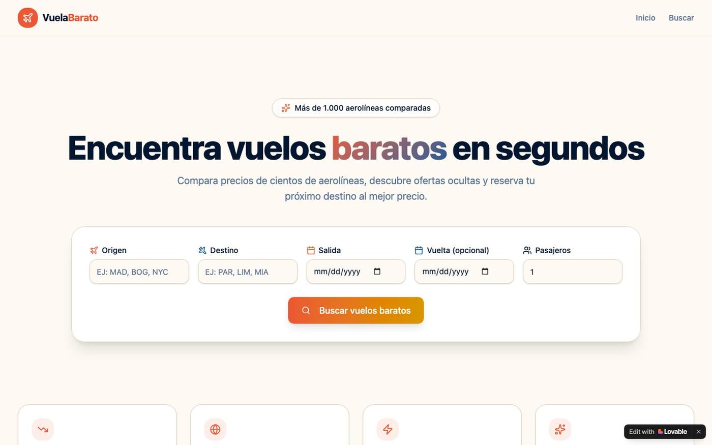 VuelaBarato — Encuentra vuelos baratos al instante — screenshot