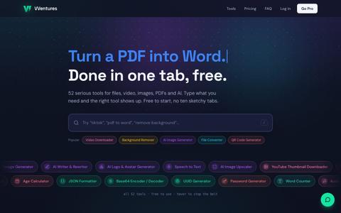 VVentures, 50+ Free Online Tools (Convert, AI, PDF, Media) — screenshot