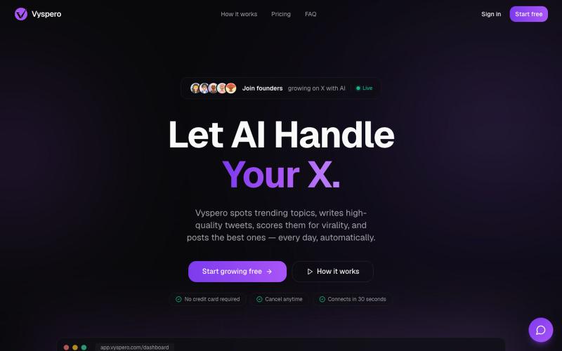 Vyspero — Let AI Handle Your X — screenshot