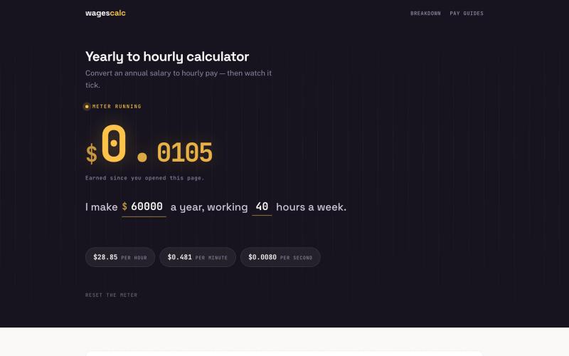 Yearly to Hourly Calculator | Annual Salary to Hourly Pay (2026) — screenshot