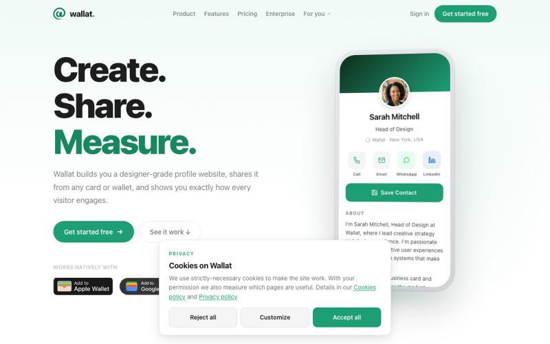 Wallat — Profile Sites With Per-Scan Analytics + Wallet Cards — screenshot